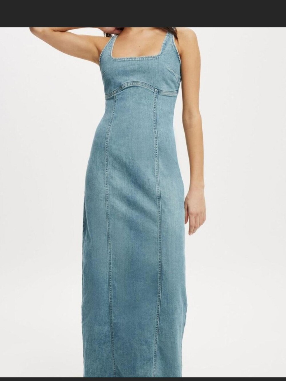 Cotton On Light Blue Denim Maxi Dress - Classic Scoop Neck Size 12 NWT
